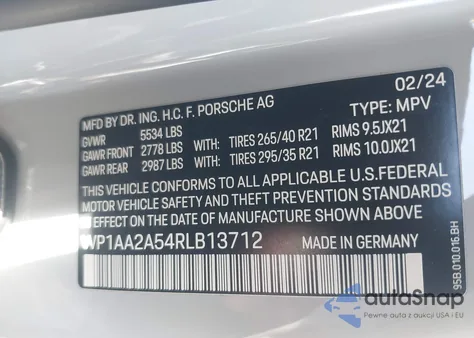 2024 Porsche Macan T z USA, uszkodzony, nr VIN WP1AA2A54RLB13712